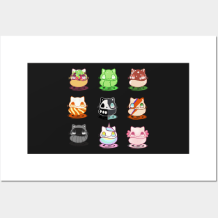 Set of kawaii funny cats real breeds and fantasy cat Posters and Art